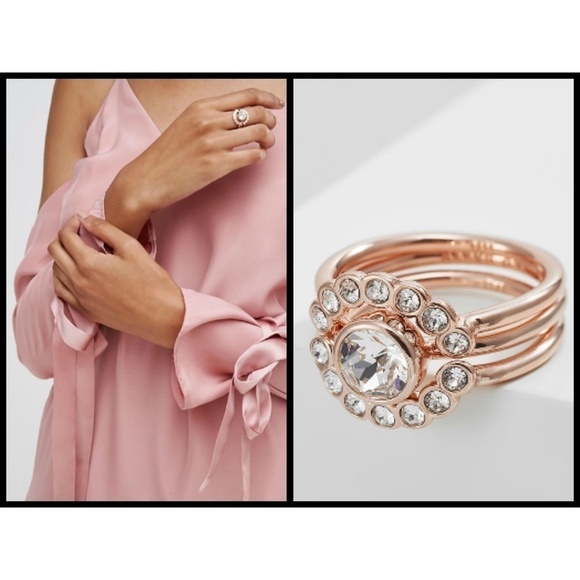 💕TED BAKER💕 Rose Gold Crystal Stacking Ring M/L NWT - Picture 1 of 8